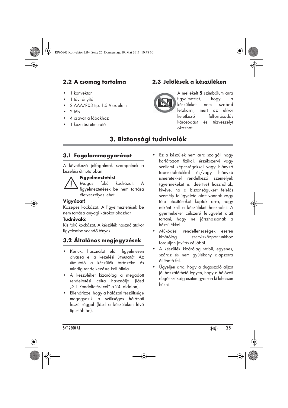 Biztonsági tudnivalók | Silvercrest SKT 2300 A1 User Manual | Page 27 / 82