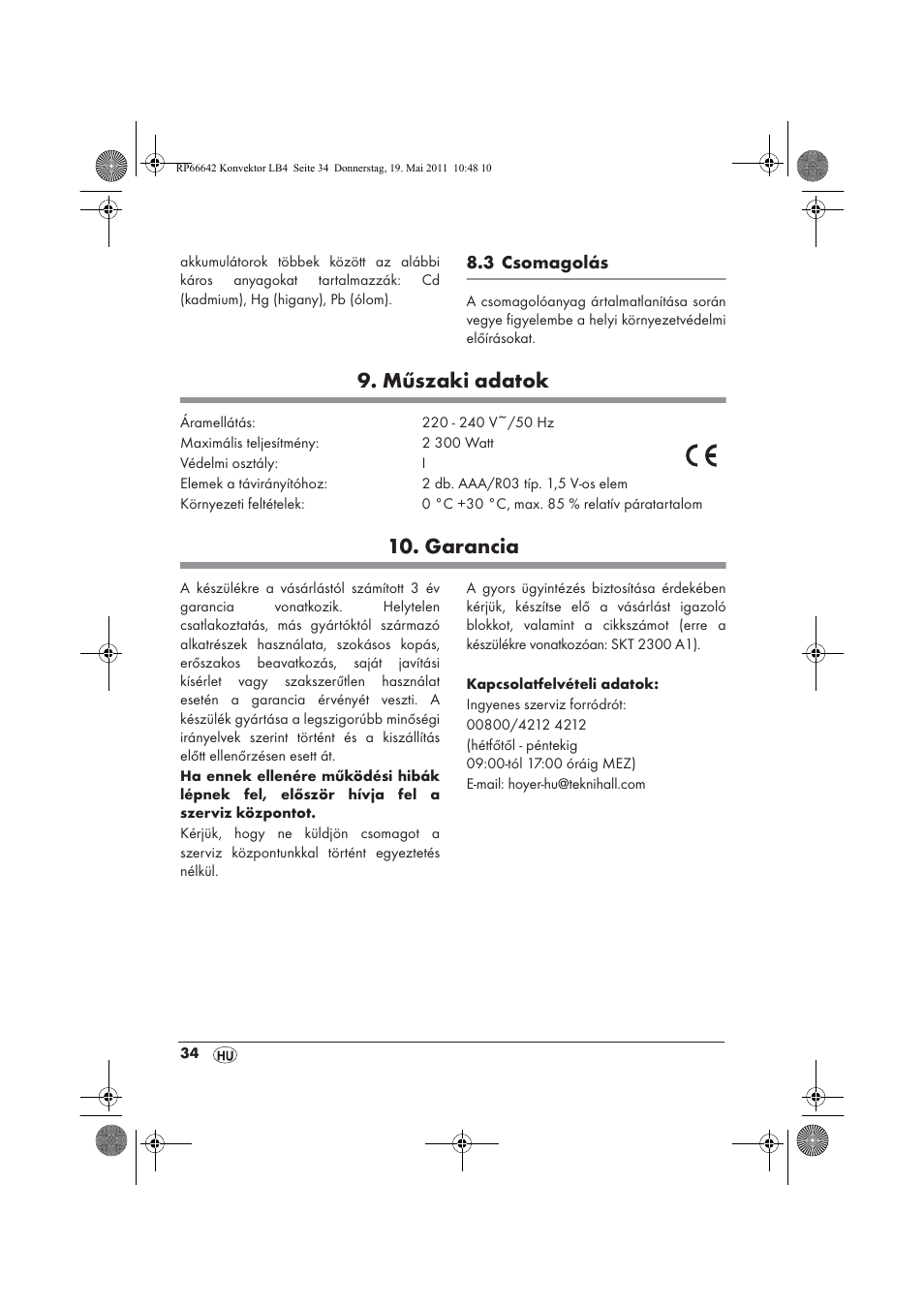 Műszaki adatok, Garancia | Silvercrest SKT 2300 A1 User Manual | Page 36 / 82