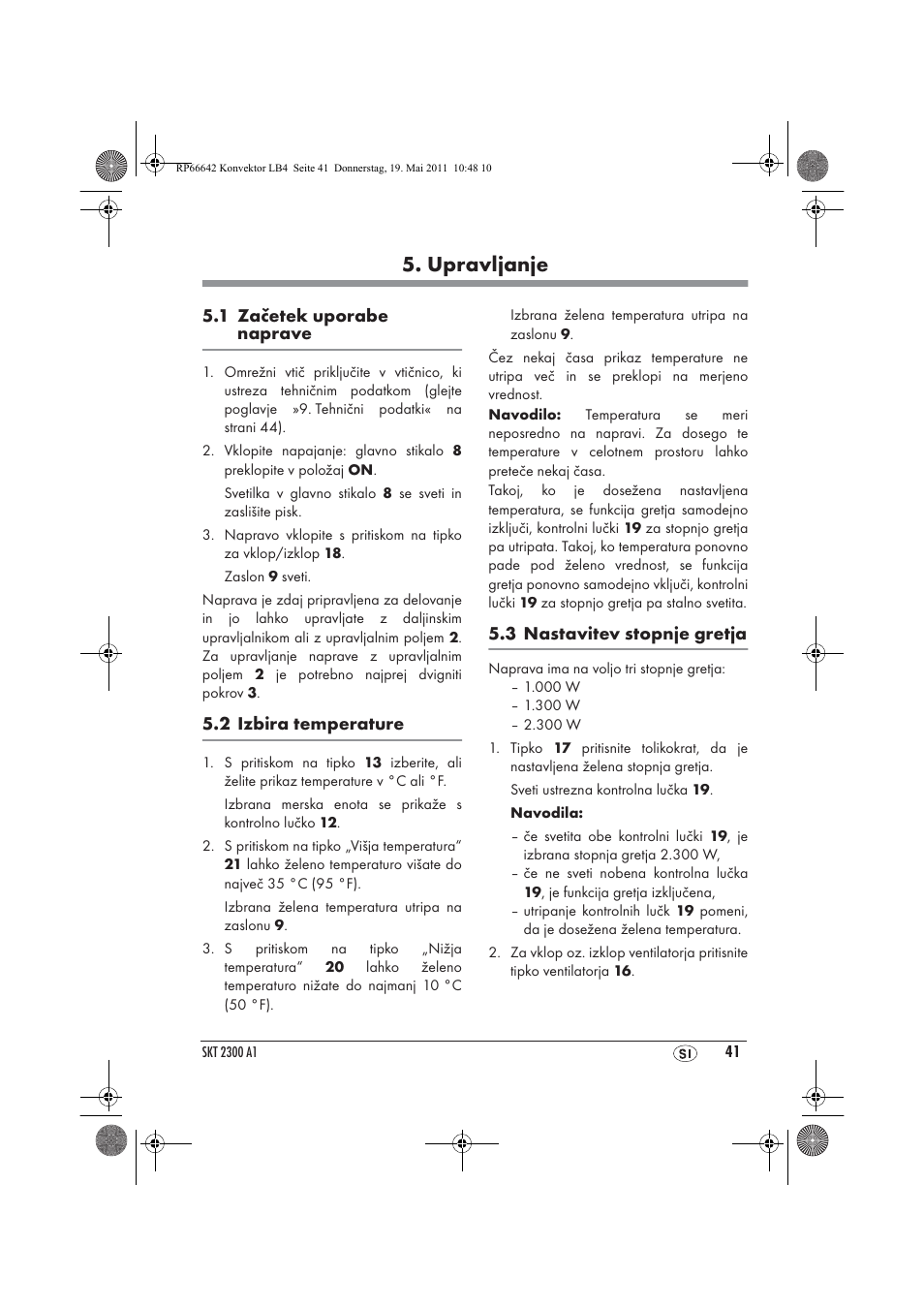 Upravljanje | Silvercrest SKT 2300 A1 User Manual | Page 43 / 82