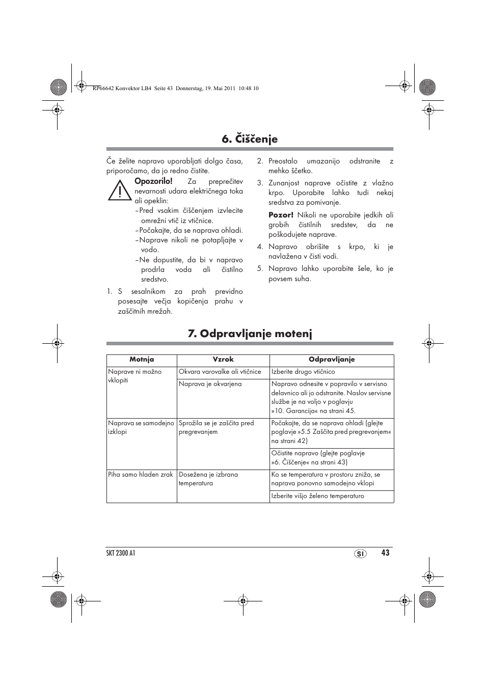 Čiščenje, Odpravljanje motenj | Silvercrest SKT 2300 A1 User Manual | Page 45 / 82