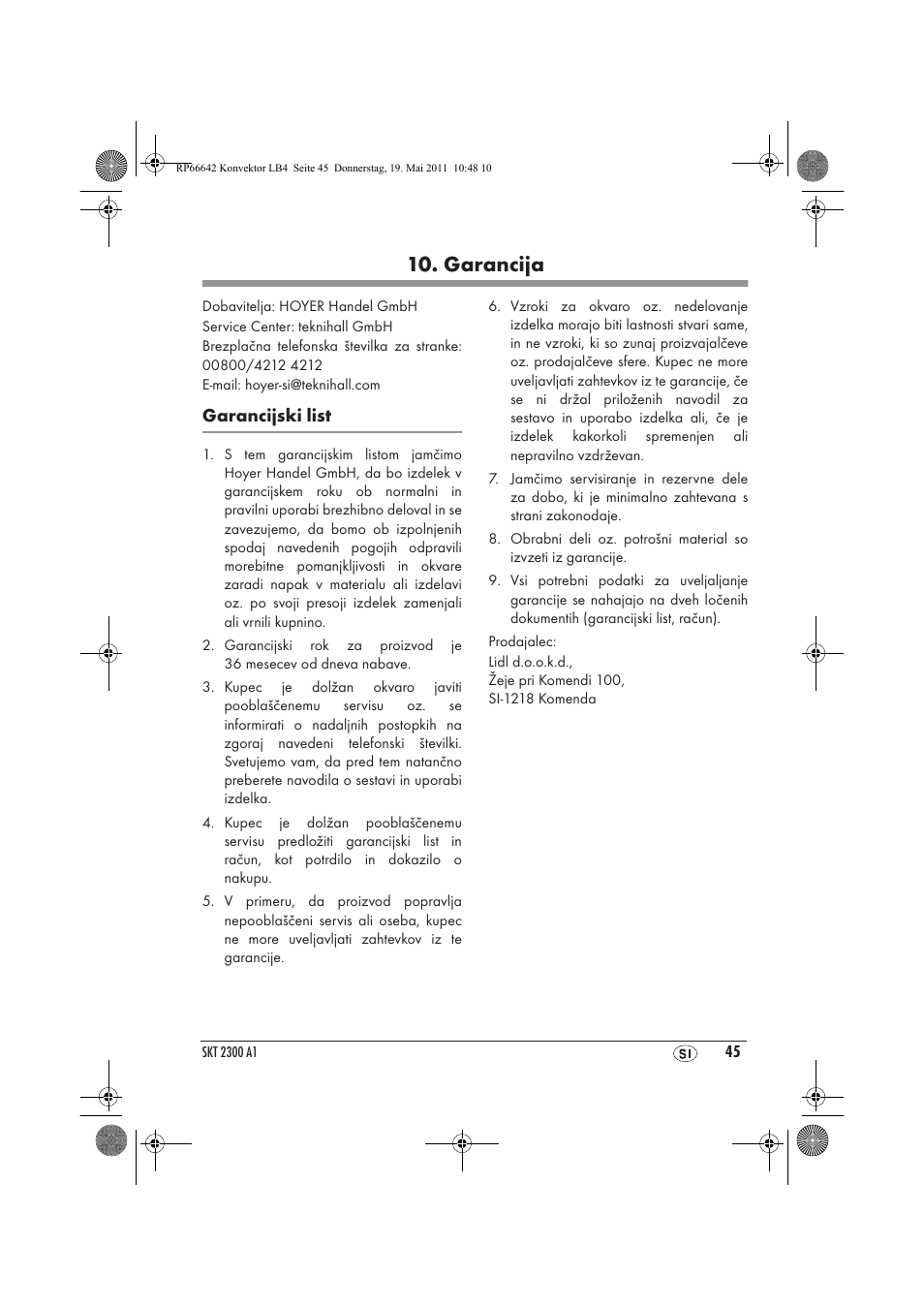Garancija | Silvercrest SKT 2300 A1 User Manual | Page 47 / 82