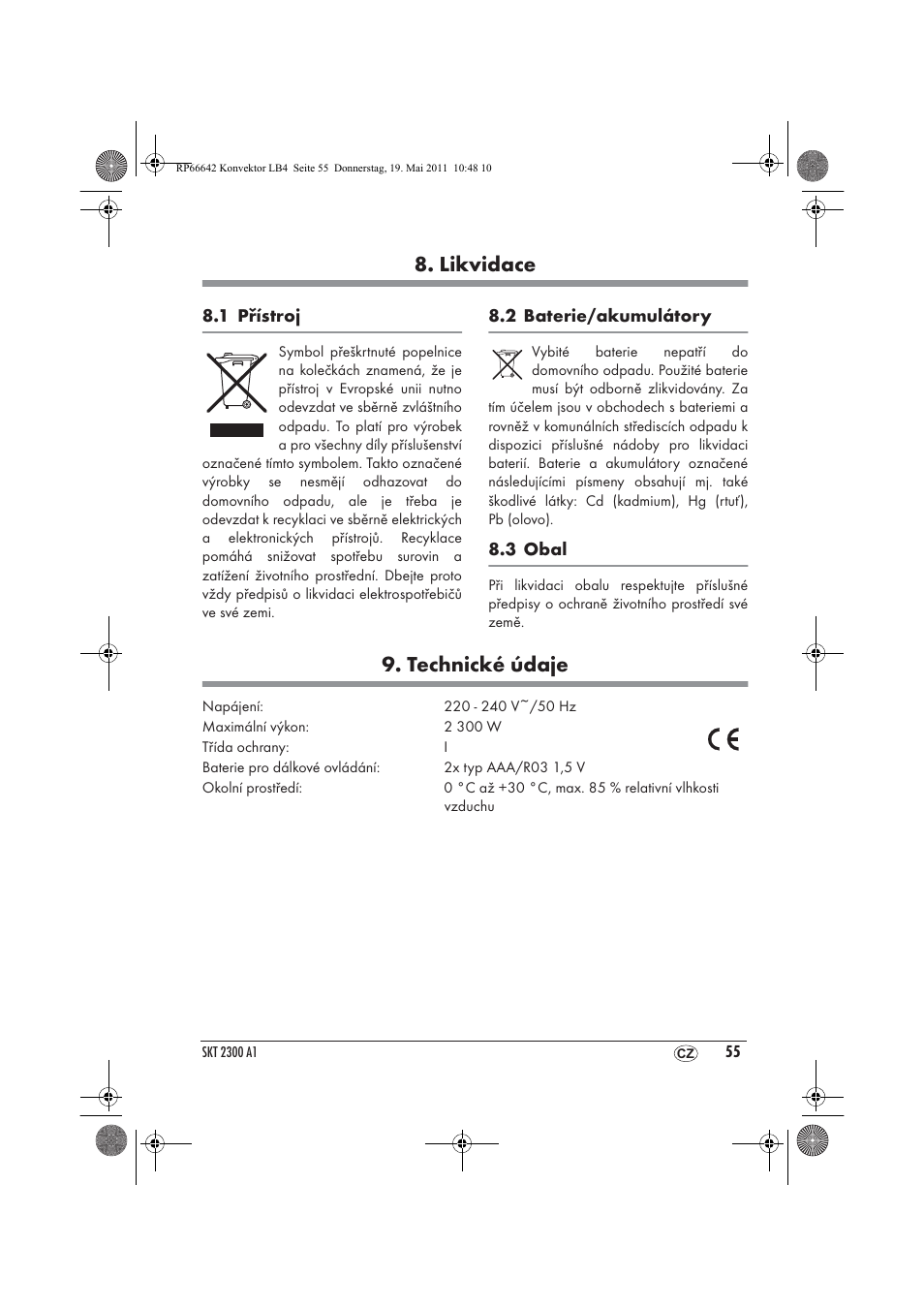 Likvidace, Technické údaje | Silvercrest SKT 2300 A1 User Manual | Page 57 / 82