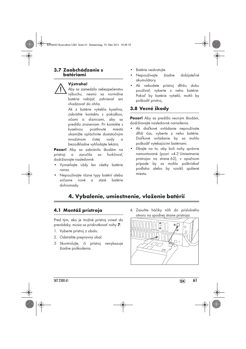 Vybalenie, umiestnenie, vloženie batérií | Silvercrest SKT 2300 A1 User Manual | Page 63 / 82