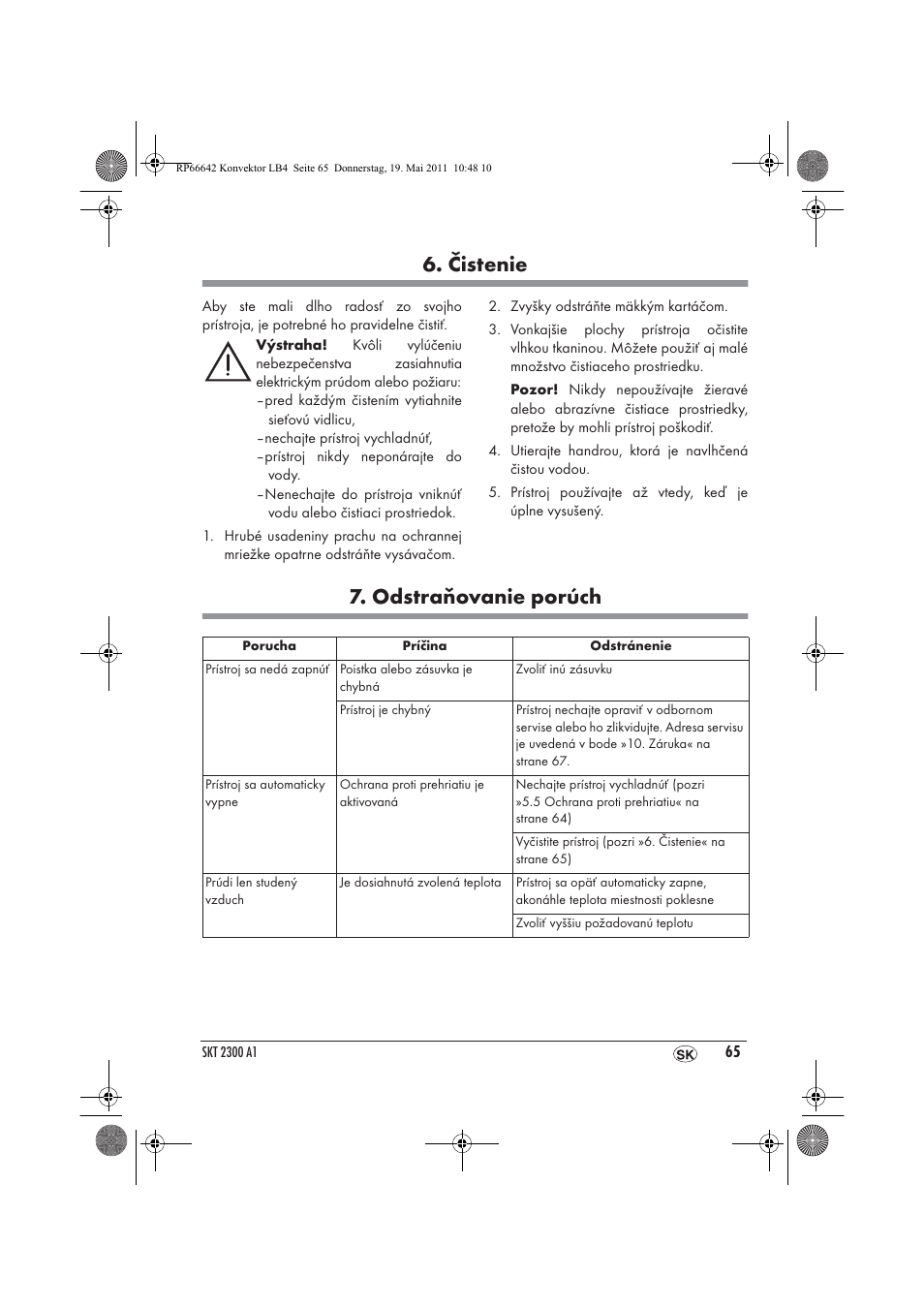 Čistenie, Odstraňovanie porúch | Silvercrest SKT 2300 A1 User Manual | Page 67 / 82