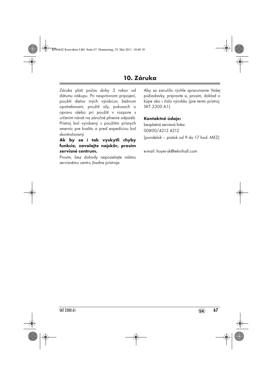 Záruka | Silvercrest SKT 2300 A1 User Manual | Page 69 / 82