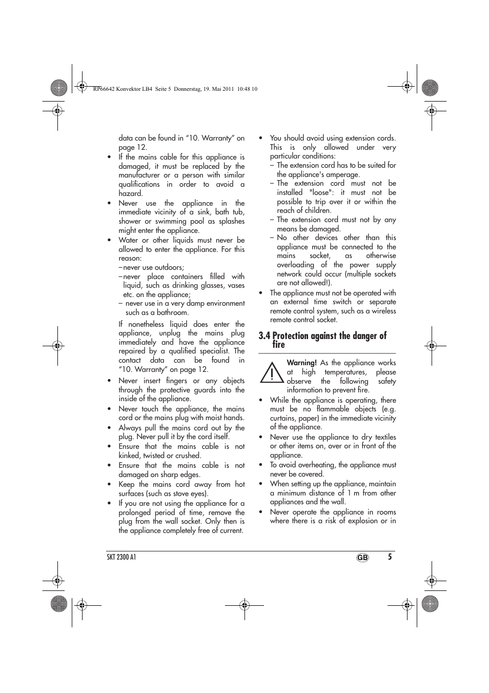 4 protection against the danger of ﬁre | Silvercrest SKT 2300 A1 User Manual | Page 7 / 82