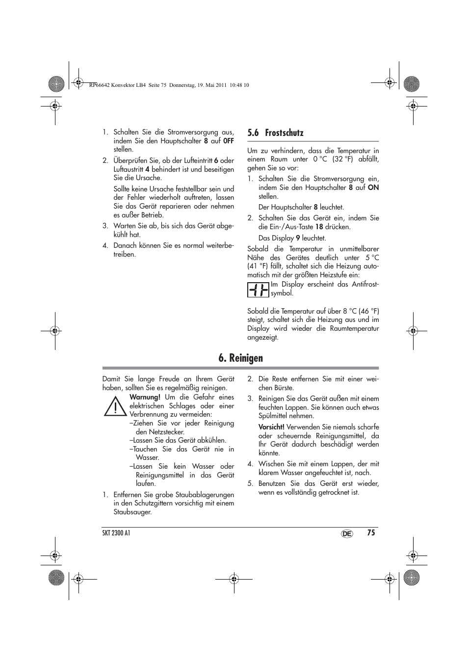 Reinigen, 6 frostschutz | Silvercrest SKT 2300 A1 User Manual | Page 77 / 82