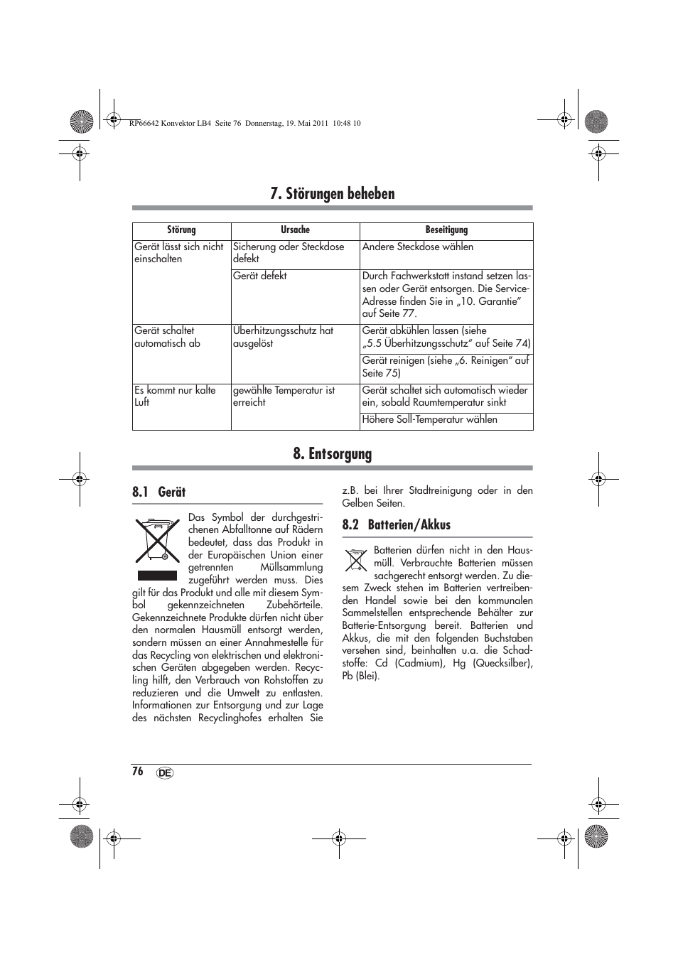 Störungen beheben 8. entsorgung, 1 gerät, 2 batterien/akkus | Silvercrest SKT 2300 A1 User Manual | Page 78 / 82
