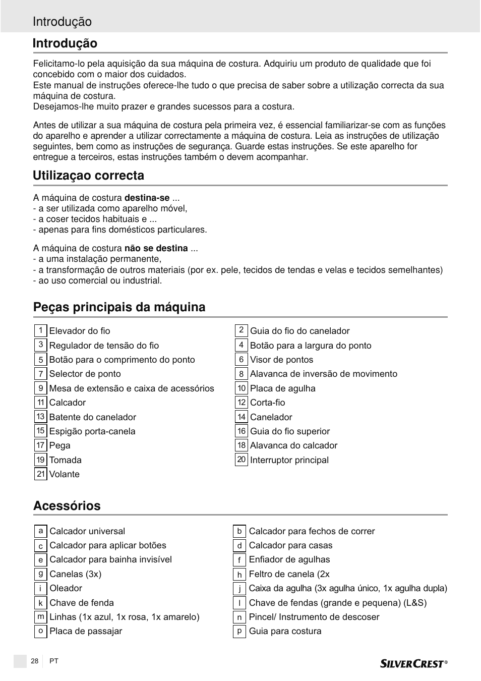 Utilizaçao correcta, Introdução, Introdução peças principais da máquina acessórios | Silvercrest SNMD 33 A1 User Manual | Page 28 / 94