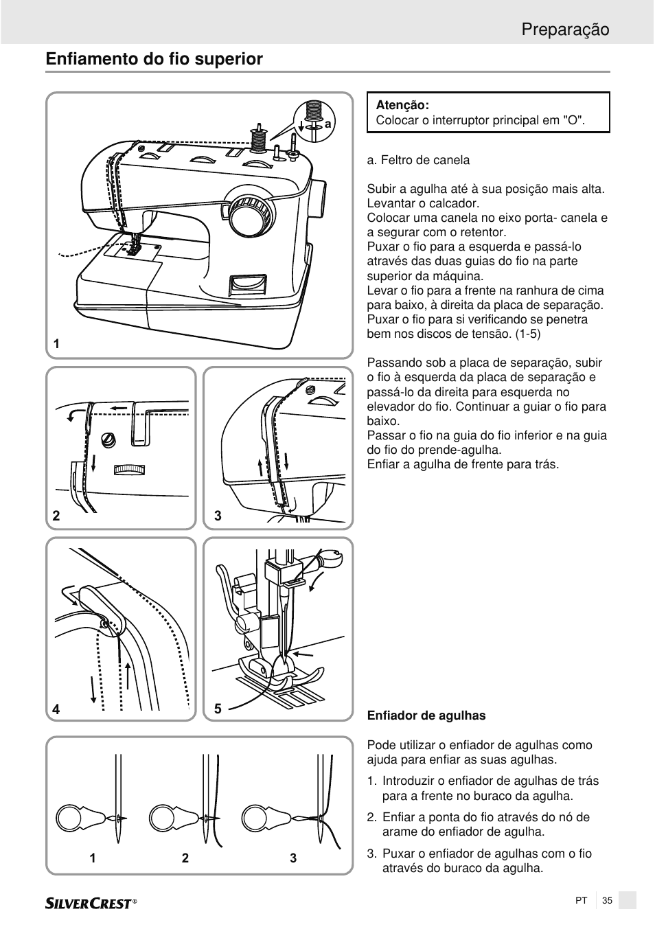 Enfiamento do fio superior preparação | Silvercrest SNMD 33 A1 User Manual | Page 35 / 94