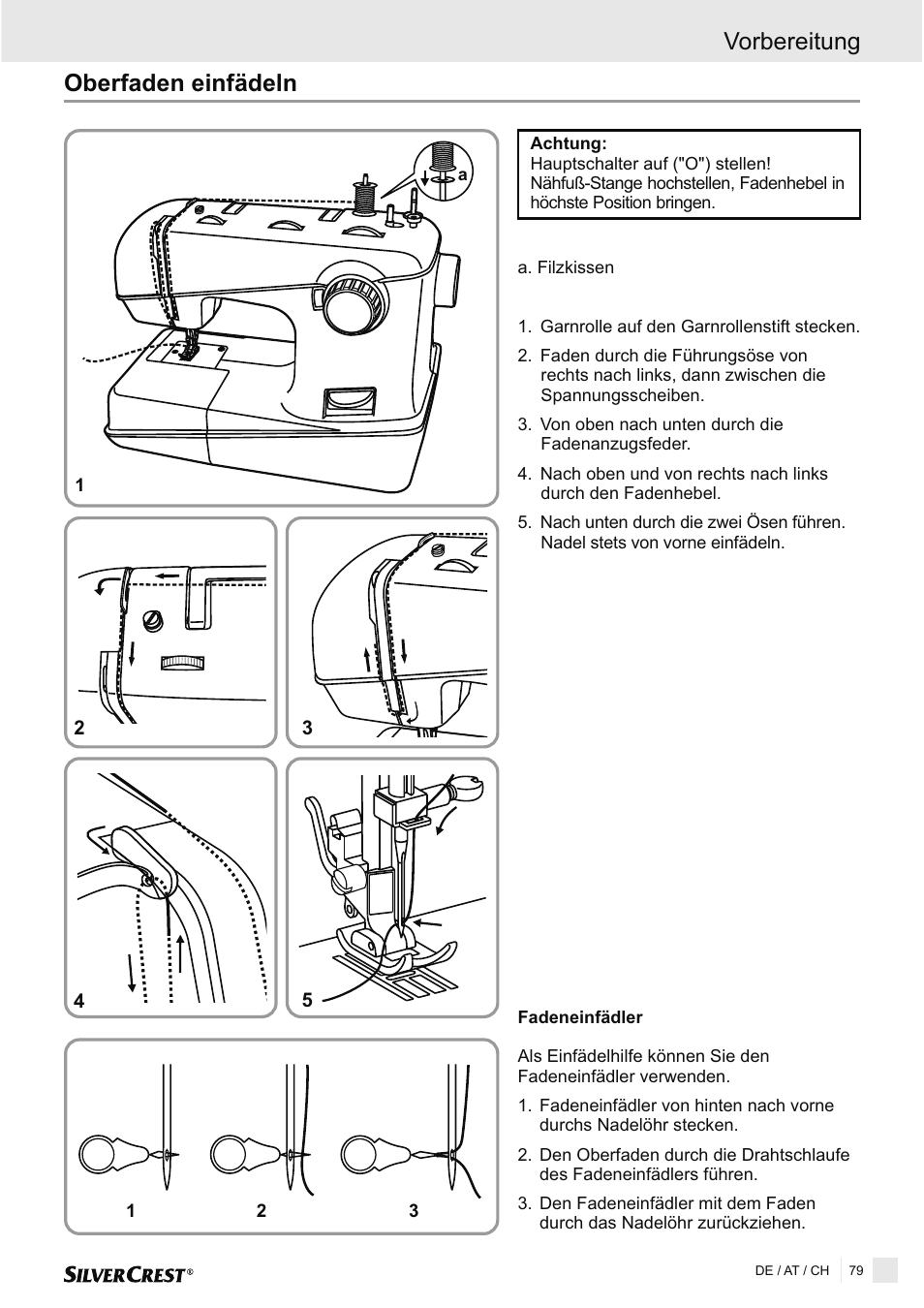 Oberfaden einfädeln, Vorbereitung | Silvercrest SNMD 33 A1 User Manual | Page 79 / 94