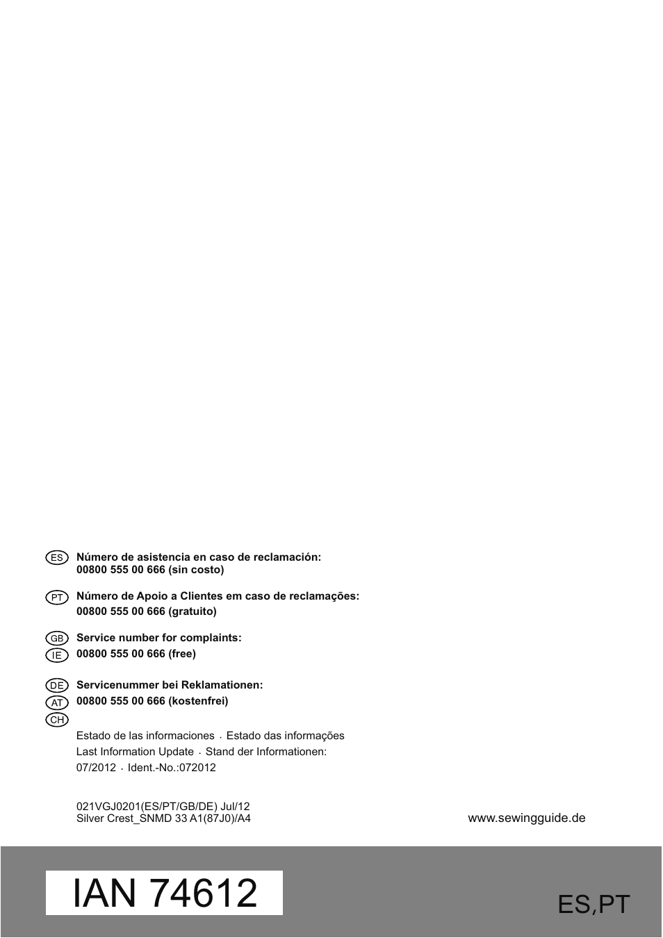 Es pt | Silvercrest SNMD 33 A1 User Manual | Page 94 / 94
