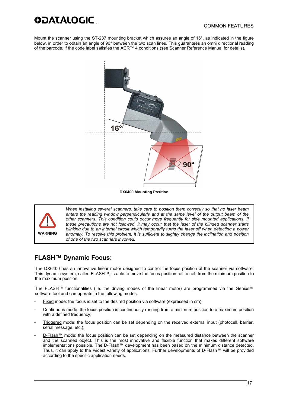 Flash™ dynamic focus | Datalogic Scanning DX6400 User Manual | Page 19 / 24