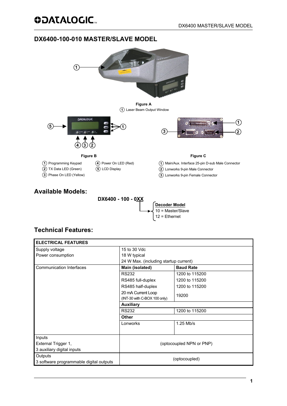 Available models, Technical features | Datalogic Scanning DX6400 User Manual | Page 3 / 24