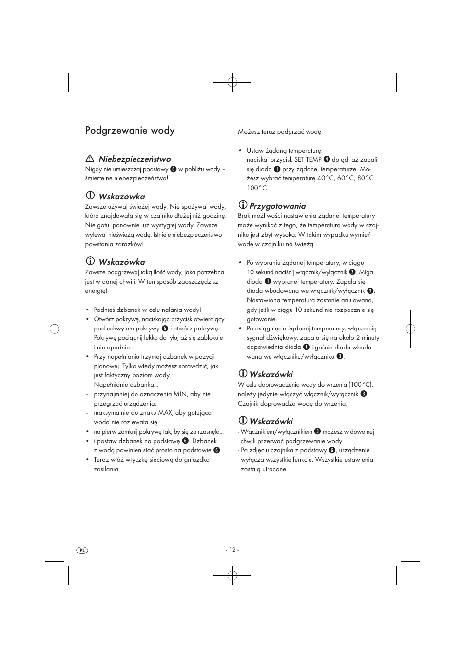 Podgrzewanie wody, Niebezpieczeństwo, Wskazówka | Przygotowania, Wskazówki | Silvercrest SWKD 3000 A1 User Manual | Page 14 / 58