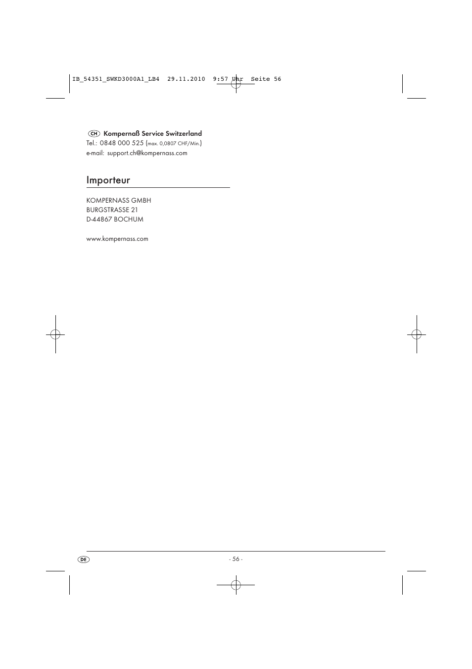 Importeur | Silvercrest SWKD 3000 A1 User Manual | Page 58 / 58