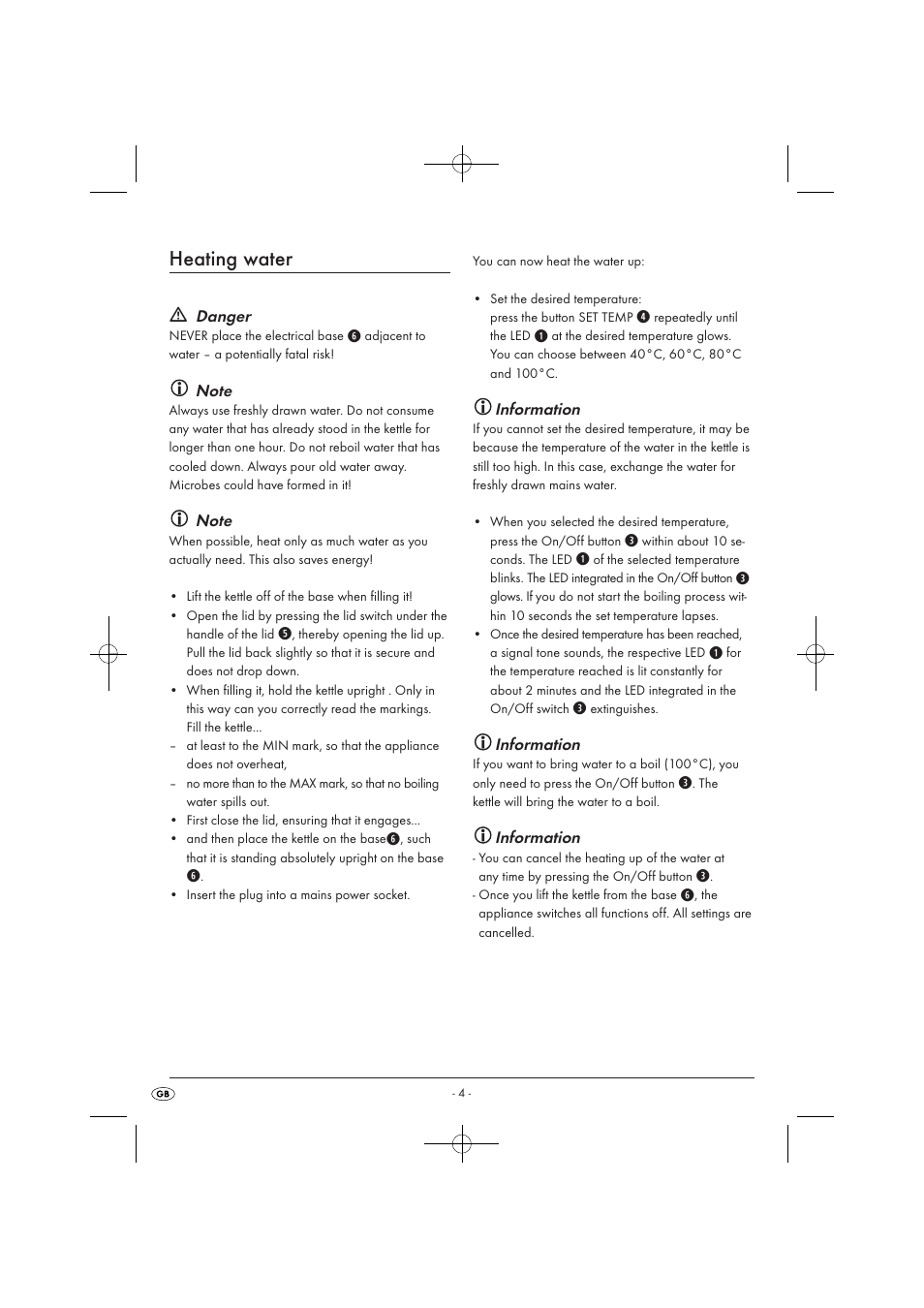 Heating water, Danger, Information | Silvercrest SWKD 3000 A1 User Manual | Page 6 / 58