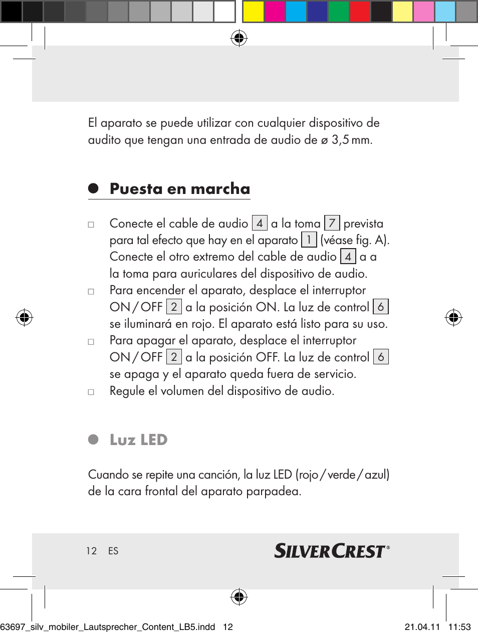 Puesta en marcha, Luz led | Silvercrest Z30813 User Manual | Page 10 / 58