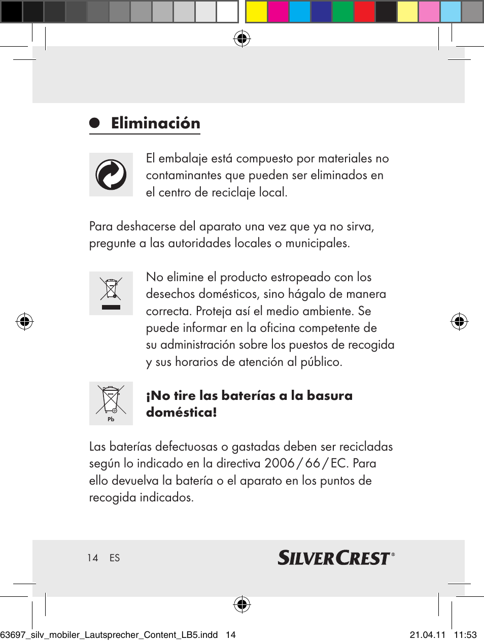 Eliminación | Silvercrest Z30813 User Manual | Page 12 / 58