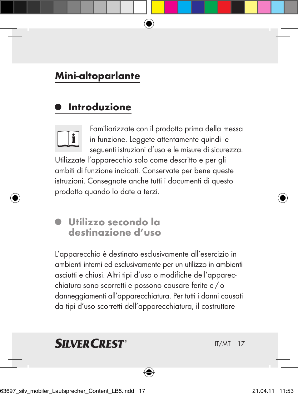 Mini-altoparlante introduzione, Utilizzo secondo la destinazione d’uso | Silvercrest Z30813 User Manual | Page 15 / 58