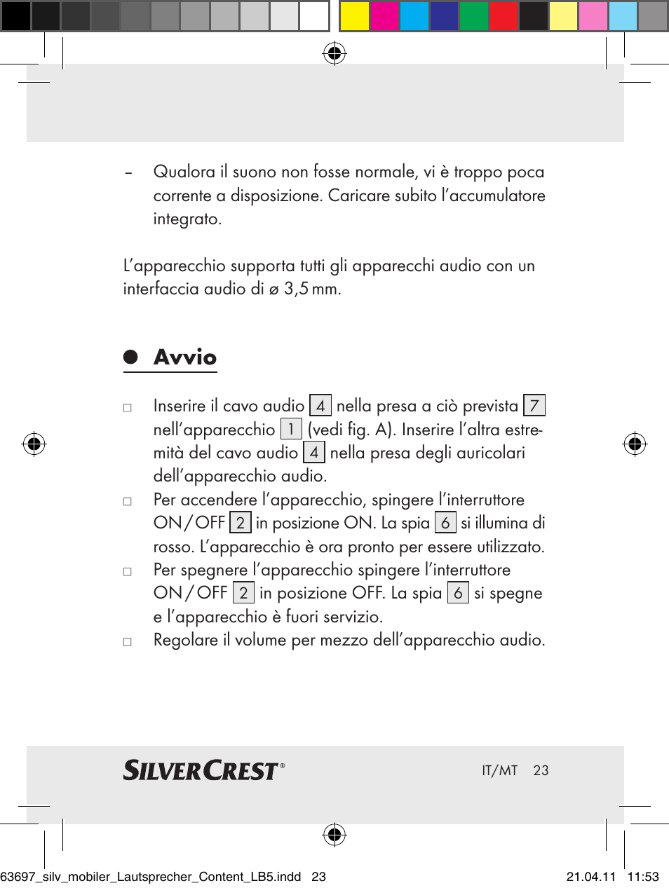 Avvio | Silvercrest Z30813 User Manual | Page 21 / 58