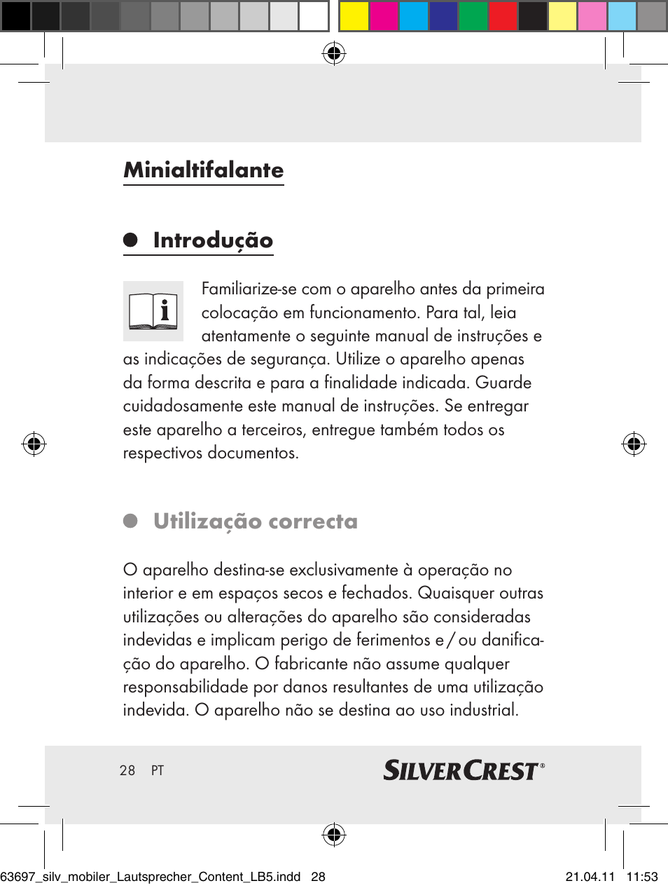 Minialtifalante introdução, Utilização correcta | Silvercrest Z30813 User Manual | Page 26 / 58