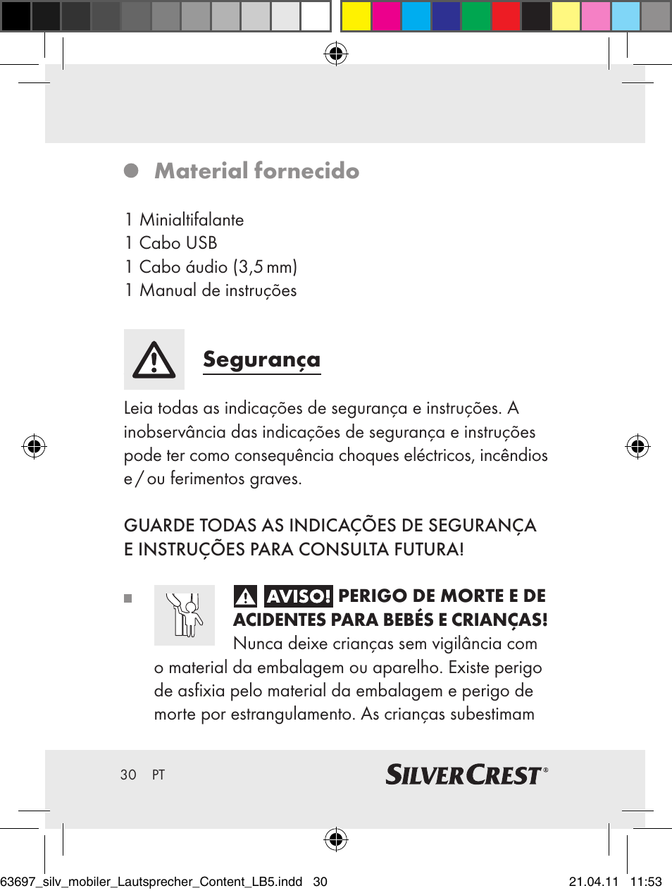 Material fornecido, Segurança | Silvercrest Z30813 User Manual | Page 28 / 58