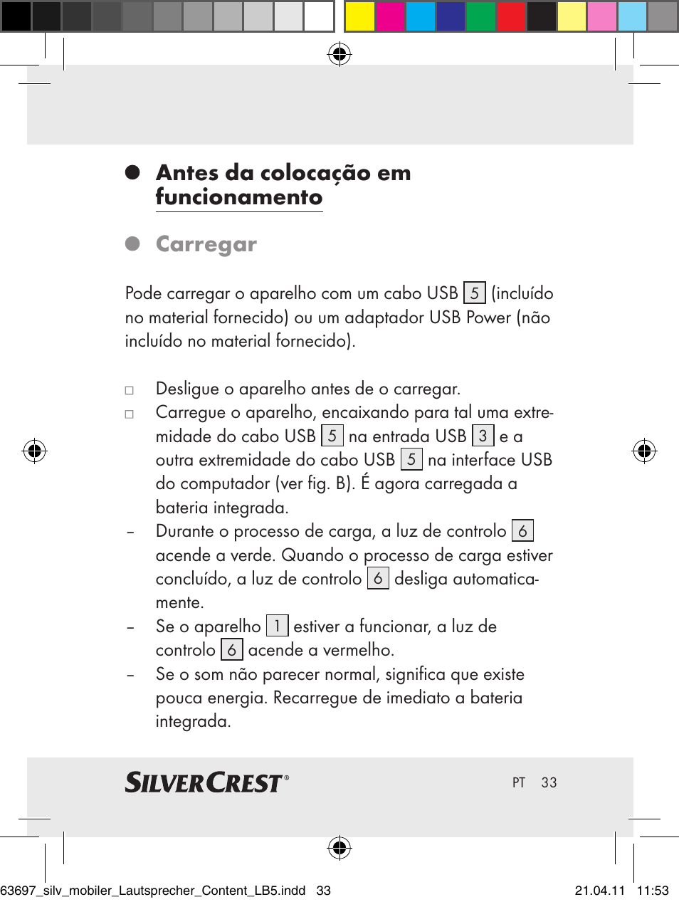 Antes da colocação em funcionamento carregar | Silvercrest Z30813 User Manual | Page 31 / 58