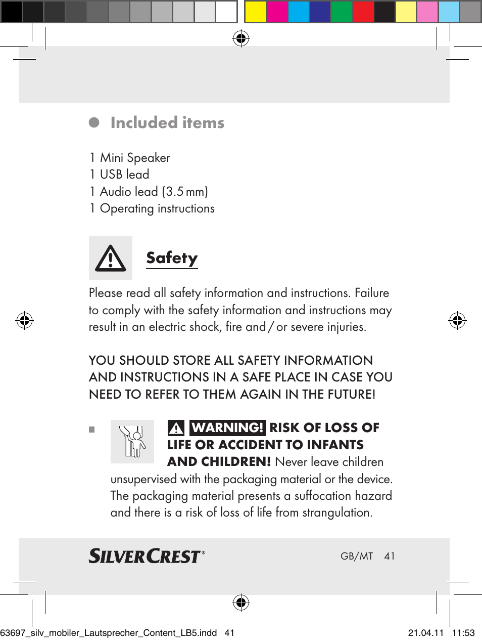Included items, Safety | Silvercrest Z30813 User Manual | Page 39 / 58