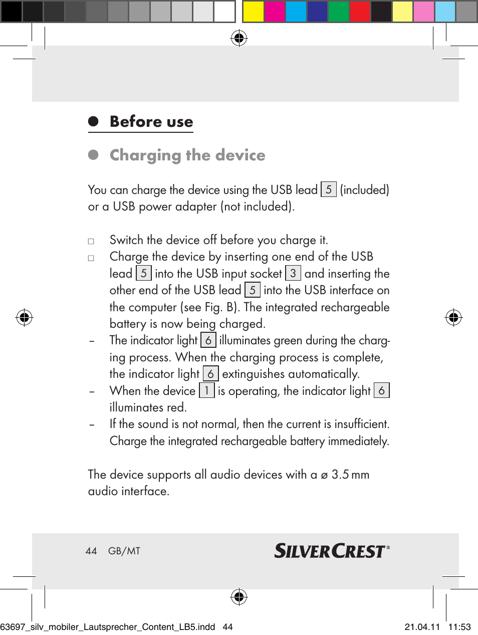 Before use charging the device | Silvercrest Z30813 User Manual | Page 42 / 58