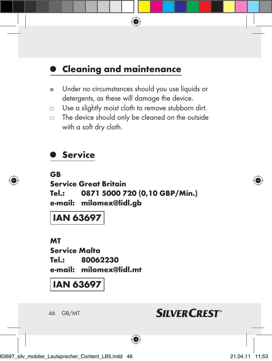Cleaning and maintenance, Service | Silvercrest Z30813 User Manual | Page 44 / 58