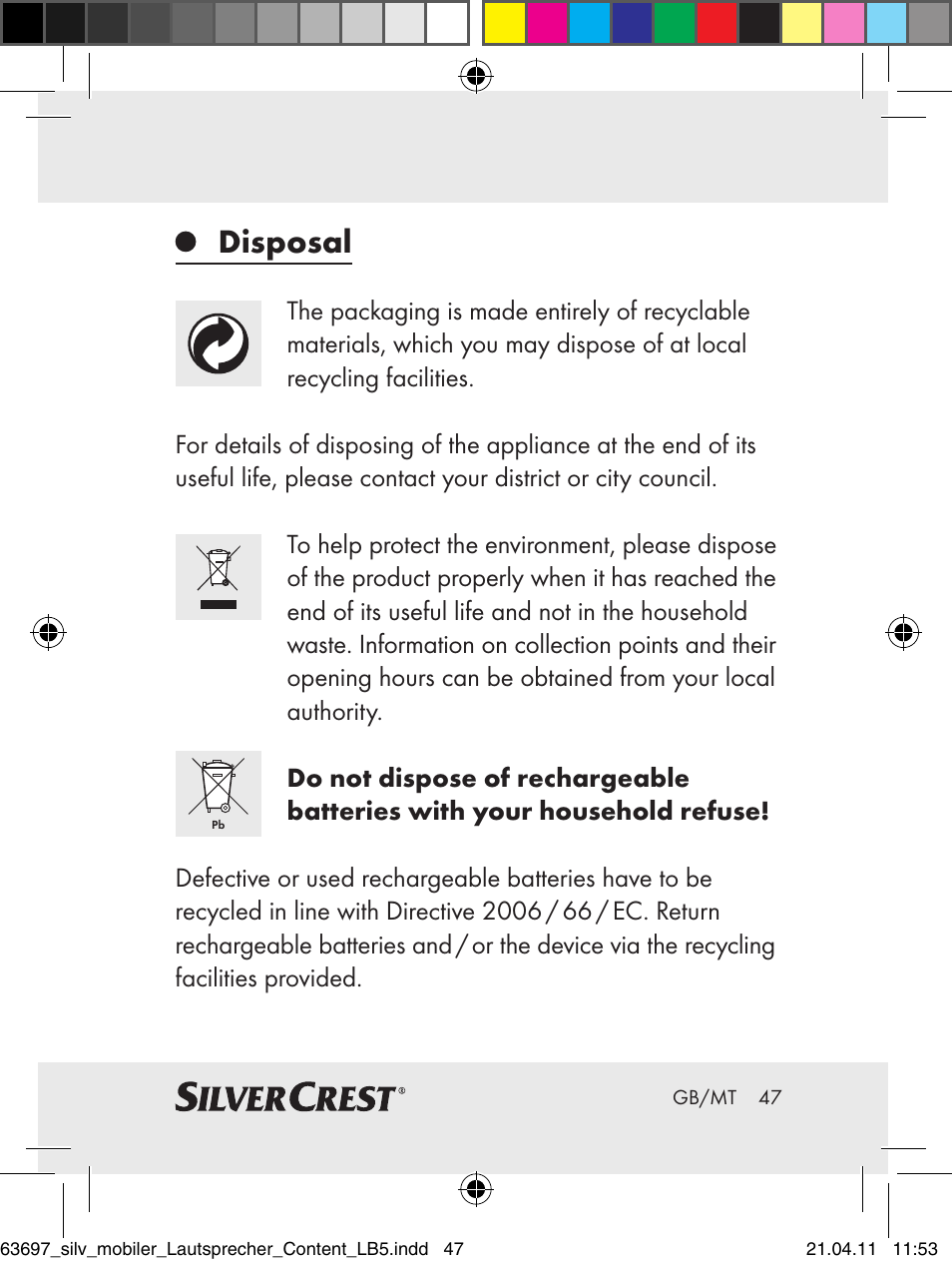 Disposal | Silvercrest Z30813 User Manual | Page 45 / 58