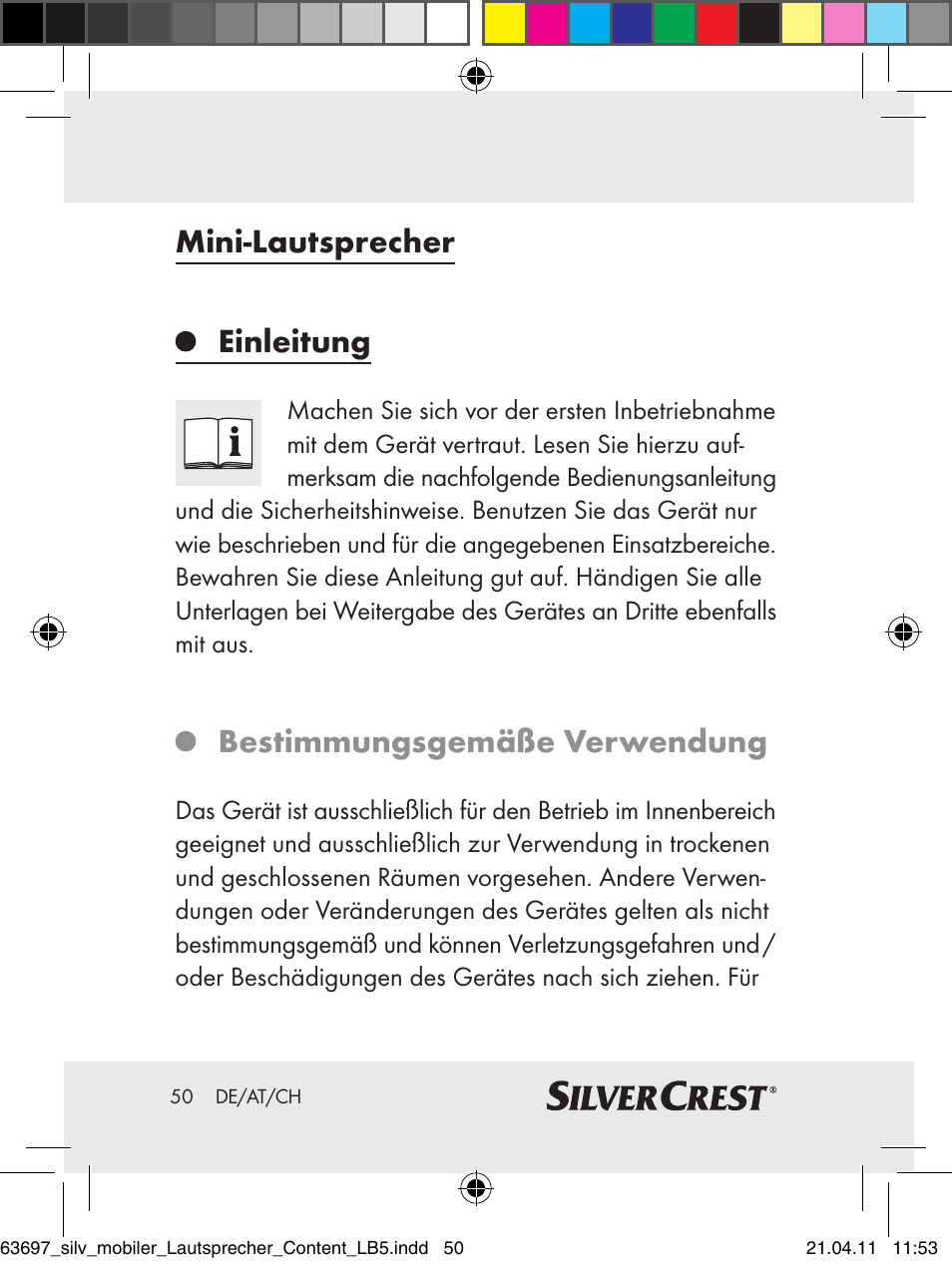 Mini-lautsprecher einleitung, Bestimmungsgemäße verwendung | Silvercrest Z30813 User Manual | Page 48 / 58