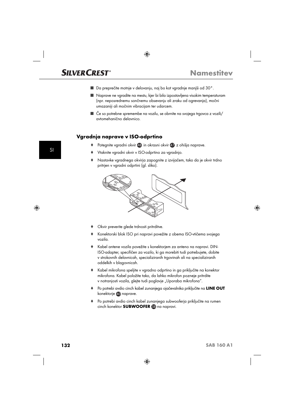 Namestitev, Vgradnja naprave v iso-odprtino | Silvercrest SAB 160 A1 User Manual | Page 134 / 242