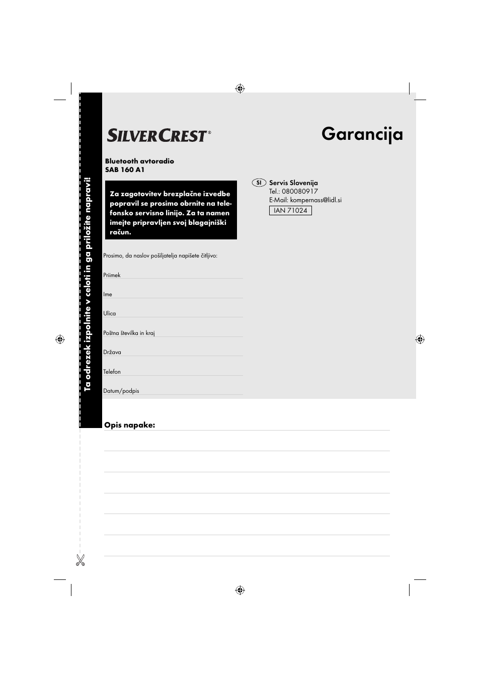 Garancija | Silvercrest SAB 160 A1 User Manual | Page 161 / 242