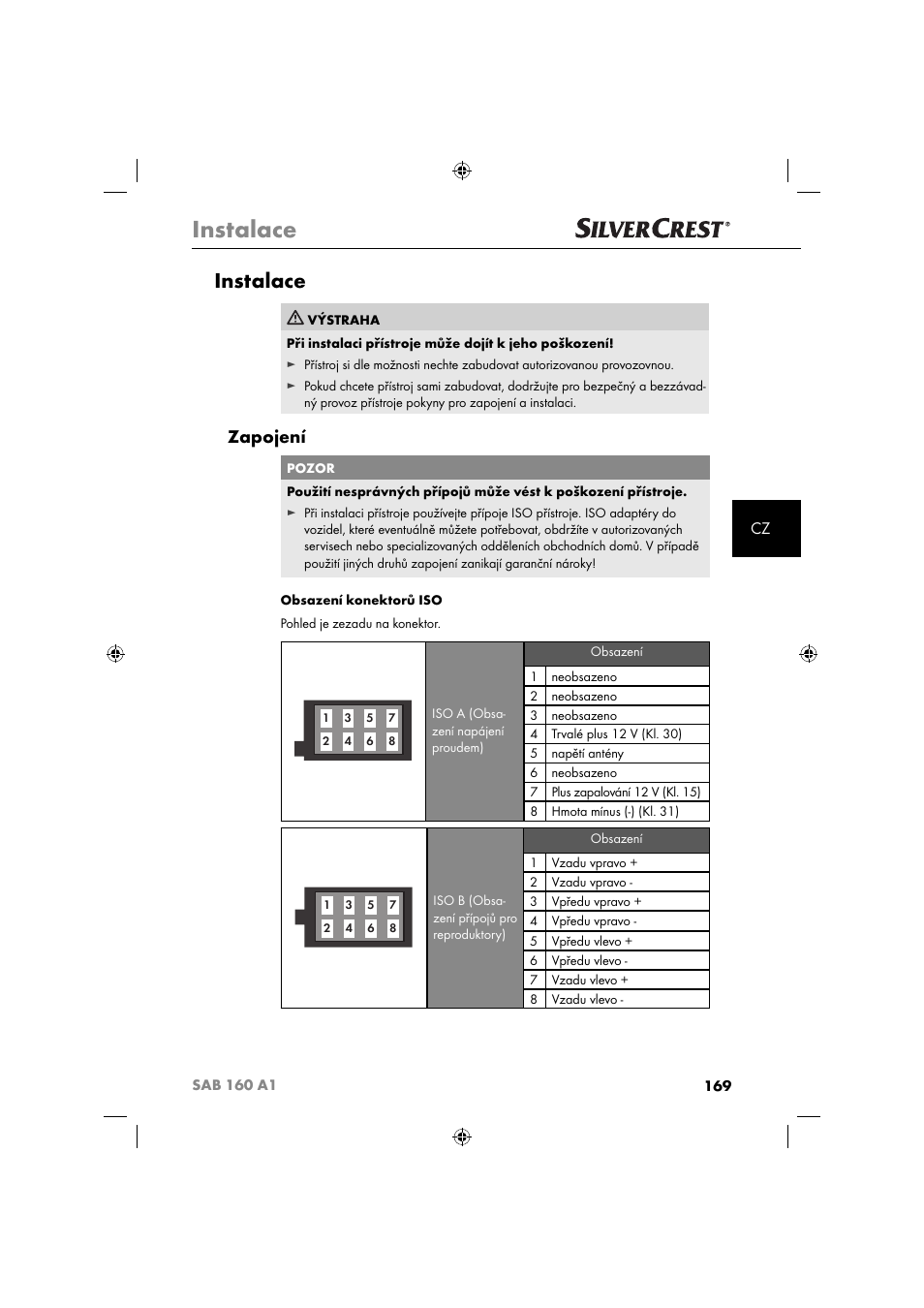 Instalace, Zapojení | Silvercrest SAB 160 A1 User Manual | Page 171 / 242