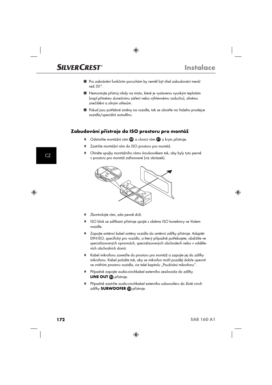 Instalace, Zabudování přístroje do iso prostoru pro montáž | Silvercrest SAB 160 A1 User Manual | Page 174 / 242