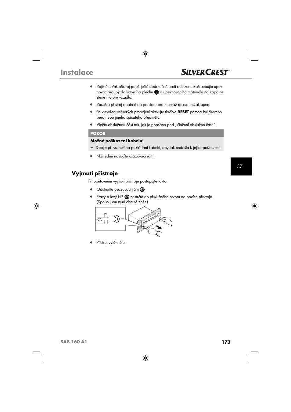 Instalace, Vyjmutí přístroje | Silvercrest SAB 160 A1 User Manual | Page 175 / 242