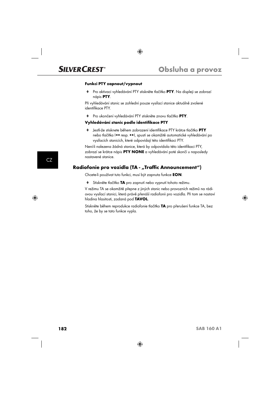 Obsluha a provoz | Silvercrest SAB 160 A1 User Manual | Page 184 / 242