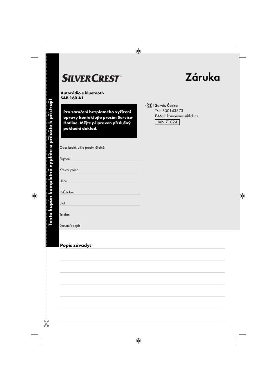 Záruka | Silvercrest SAB 160 A1 User Manual | Page 201 / 242