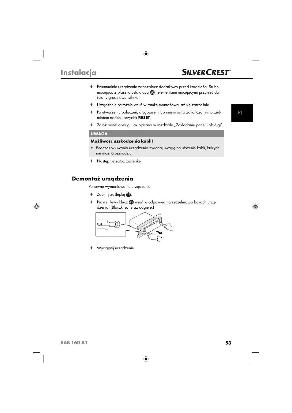 Instalacja, Demontaż urządzenia | Silvercrest SAB 160 A1 User Manual | Page 55 / 242