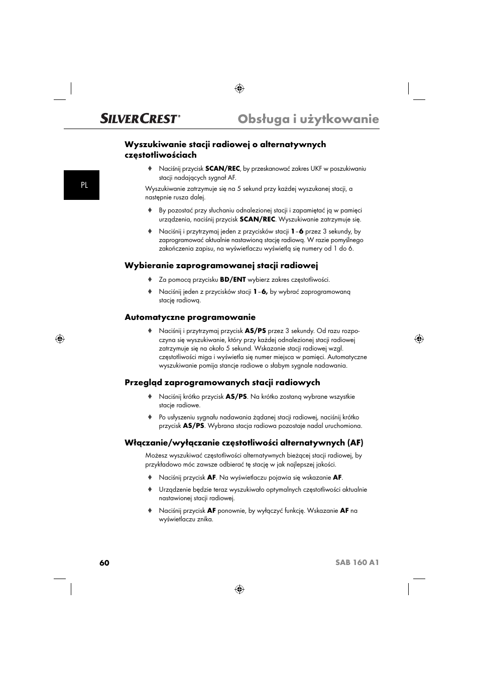 Obsługa i użytkowanie, Wybieranie zaprogramowanej stacji radiowej, Automatyczne programowanie | Przegląd zaprogramowanych stacji radiowych | Silvercrest SAB 160 A1 User Manual | Page 62 / 242