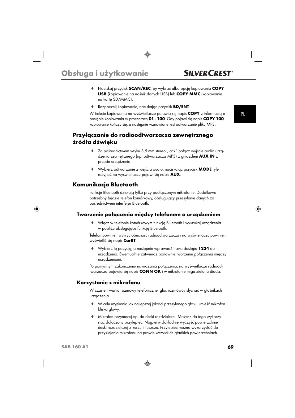 Obsługa i użytkowanie, Komunikacja bluetooth, Korzystanie z mikrofonu | Silvercrest SAB 160 A1 User Manual | Page 71 / 242