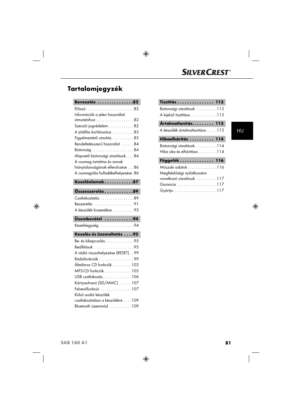 Tartalomjegyzék | Silvercrest SAB 160 A1 User Manual | Page 83 / 242