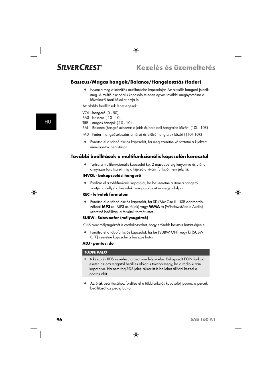 Kezelés és üzemeltetés | Silvercrest SAB 160 A1 User Manual | Page 98 / 242