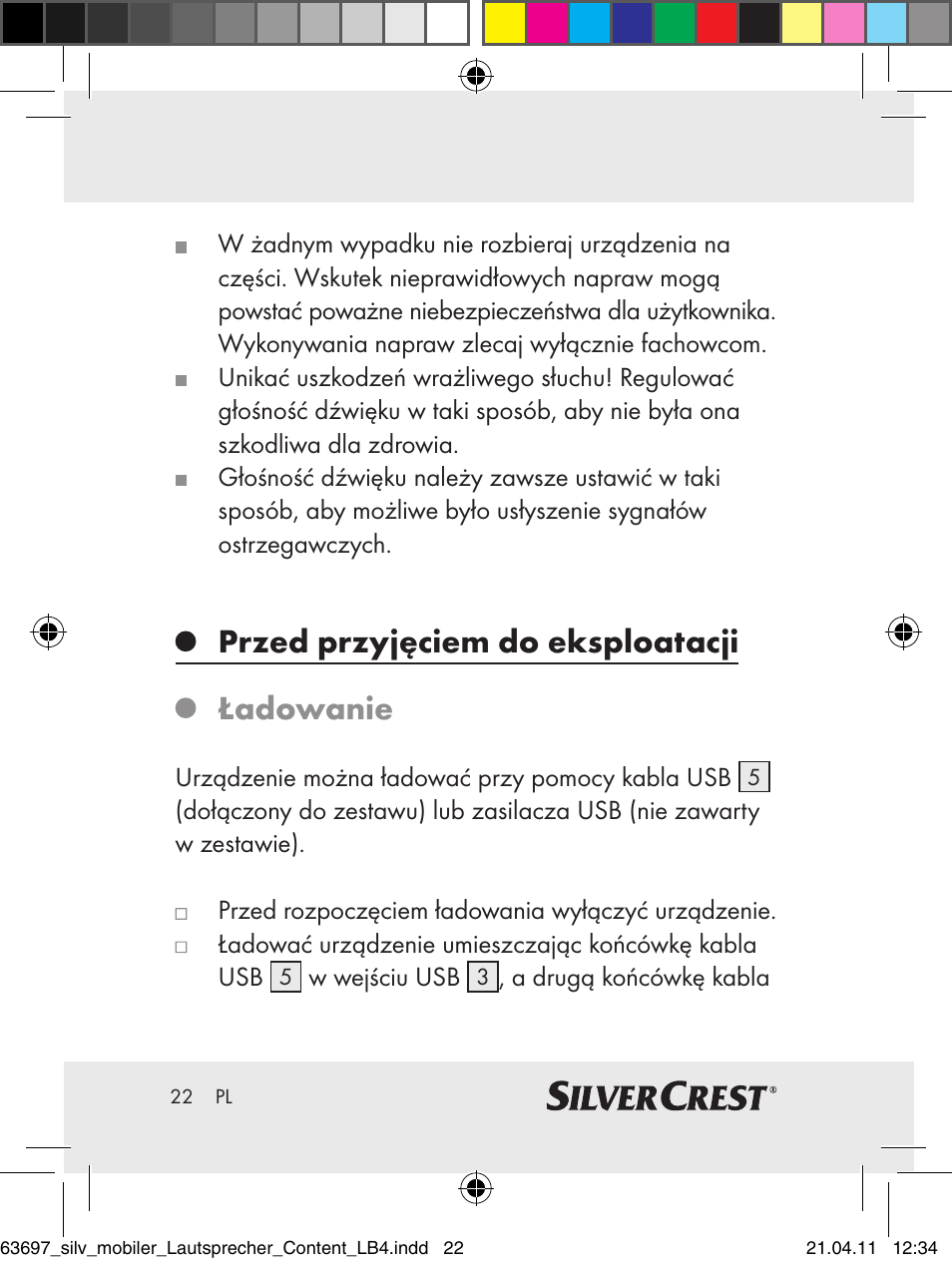 Przed przyjęciem do eksploatacji ładowanie | Silvercrest Z30813 User Manual | Page 20 / 77