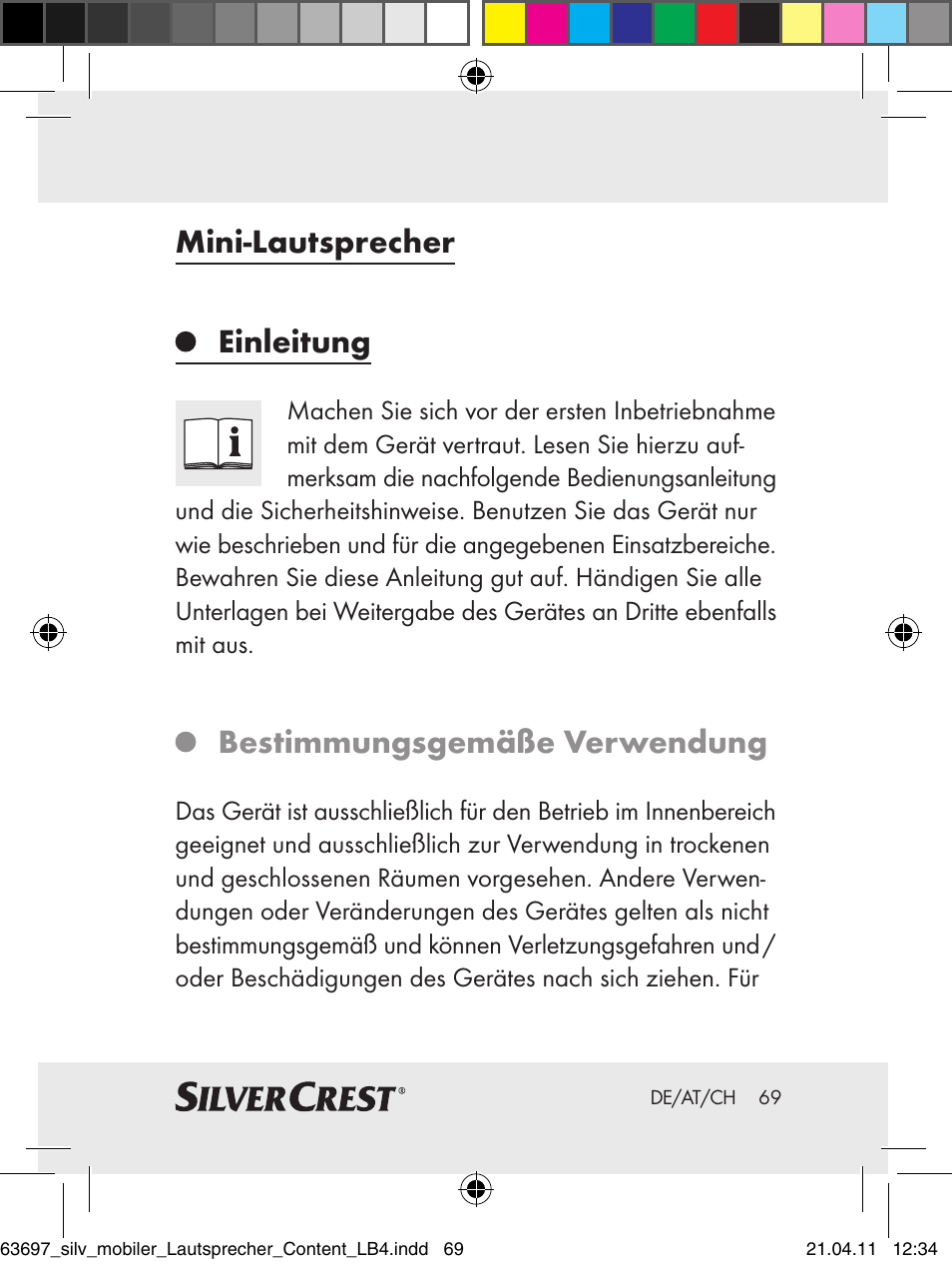 Mini-lautsprecher einleitung, Bestimmungsgemäße verwendung | Silvercrest Z30813 User Manual | Page 67 / 77