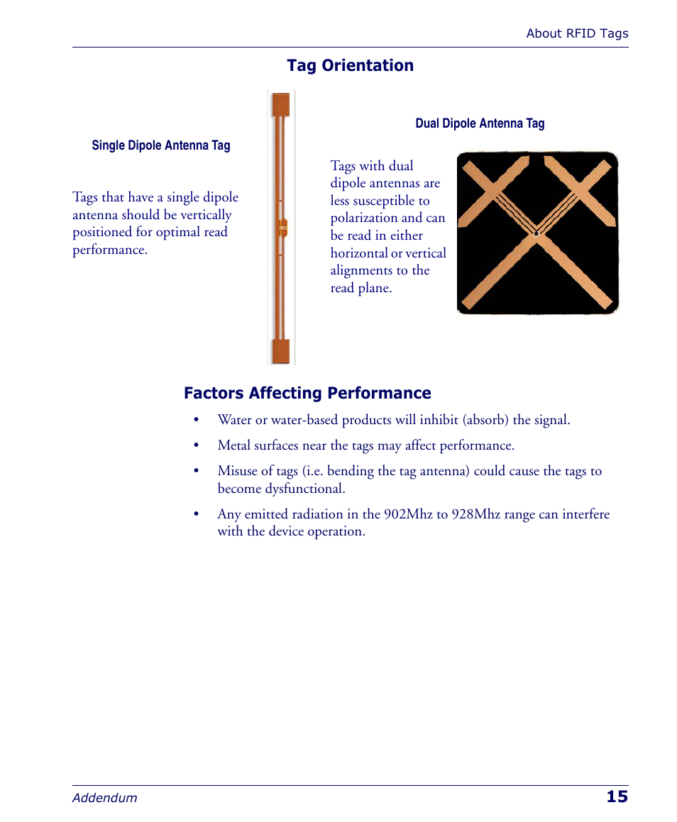 Tag orientation, Factors affecting performance, Tag orientation factors affecting performance | PSC Falcon 5500 User Manual | Page 19 / 36