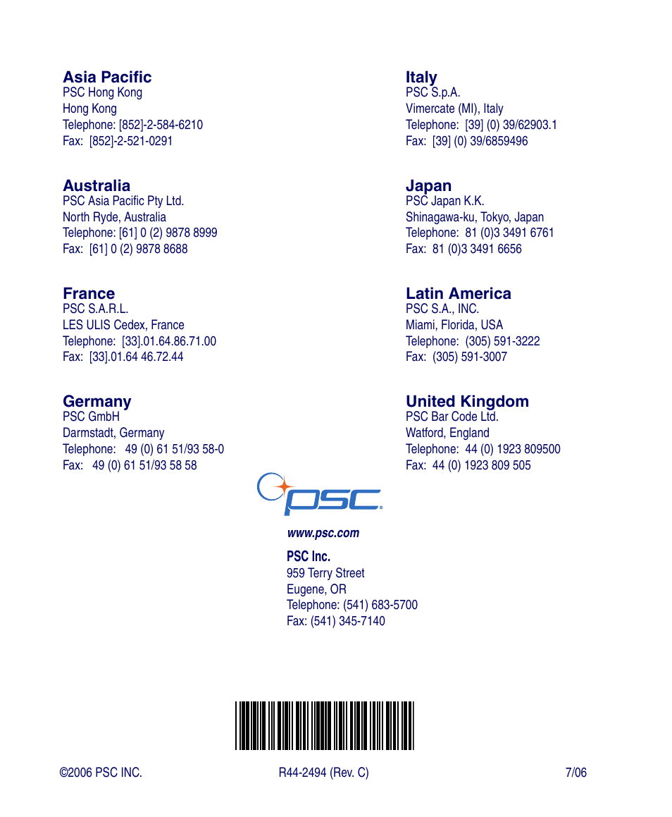 PSC Falcon 5500 User Manual | Page 36 / 36