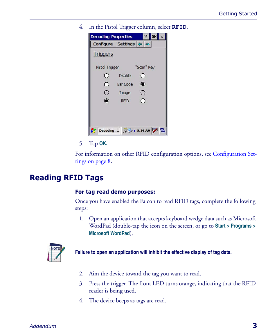Reading rfid tags | PSC Falcon 5500 User Manual | Page 7 / 36